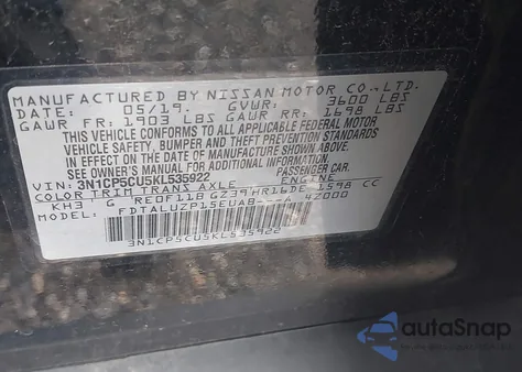 2019 Nissan Kicks Sr from USA, damaged, VIN 3N1CP5CU5KL535922